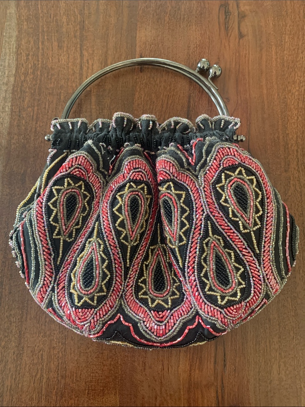 Pristine Vintage Beaded Evening Bag | Paisley Peacock Motif | Crossbody Chain